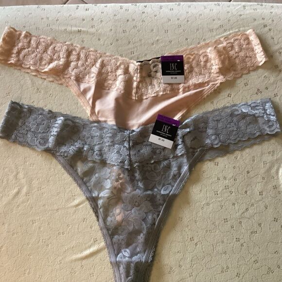 NWT. INC Intern’l Concepts Brand women’s Beige, Gray Lacy Thong Panties in XXL - Picture 1 of 8